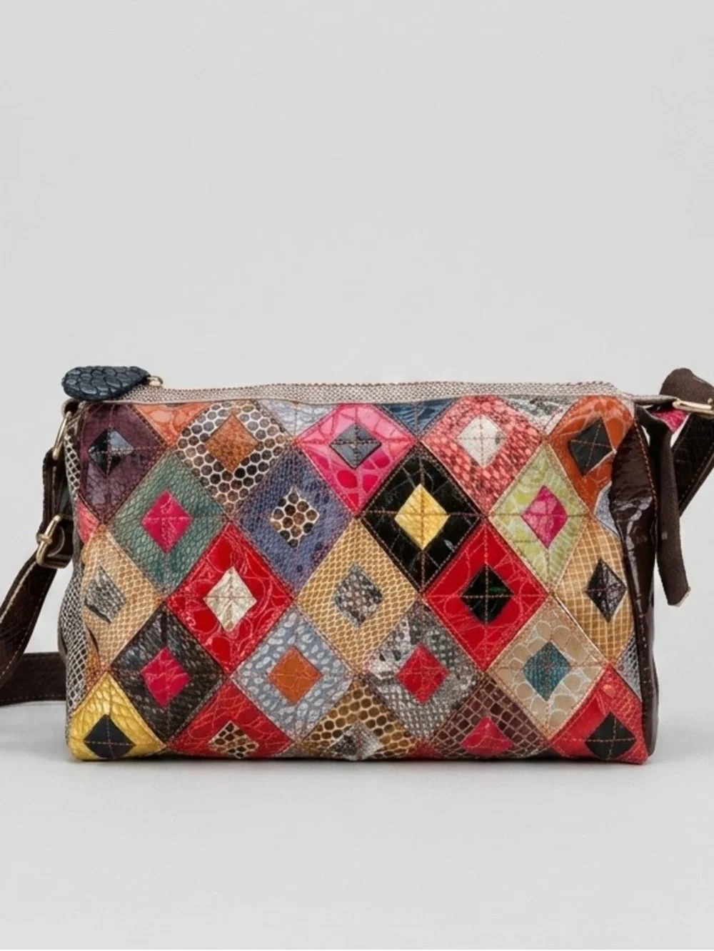 Chaos Patchwork Genuine Leather Crossbody Bag Multicolor Snake Croc Embossed